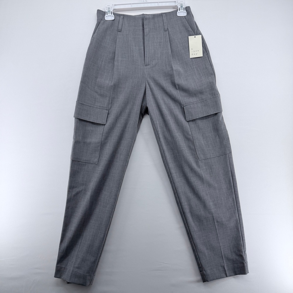 NWT A New Day Womens High Rise Tapered Leg Cargo Pants Grey Size‎ 4 Regular